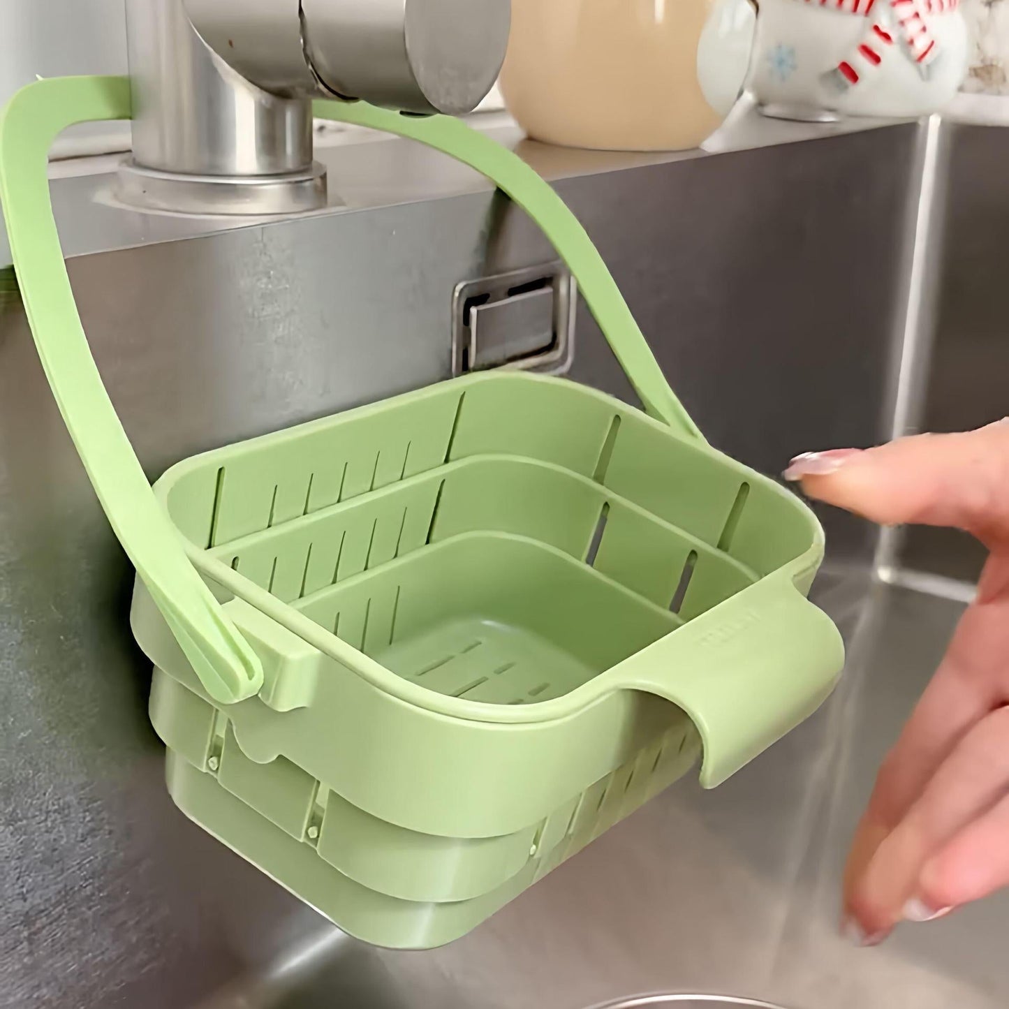 Scolapasta retrattile da appendere – Filtro per lavello da cucina rinforzato e cestello per lavare frutta e verdura