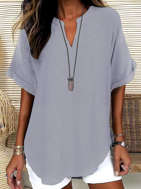 🔥Camicetta da donna a maniche corte, tinta unita, casual, ideale per tutti i giorni, abbigliamento femminile per tutte le stagioni