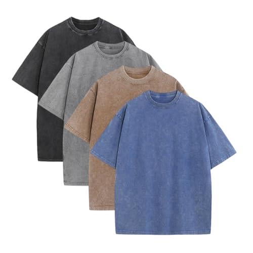 ⚡Offerte imperdibili🔥T-shirt oversize da uomo, stile vintage, pesanti, in cotone, per palestra, con lavaggio acido, larghe e comode.