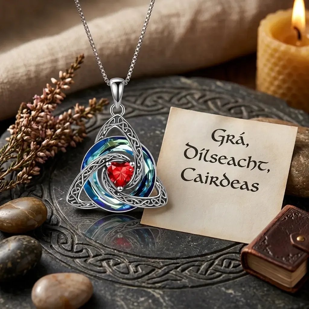 💎🔮 Collana con nodo della Trinità celtico e pietra portafortuna