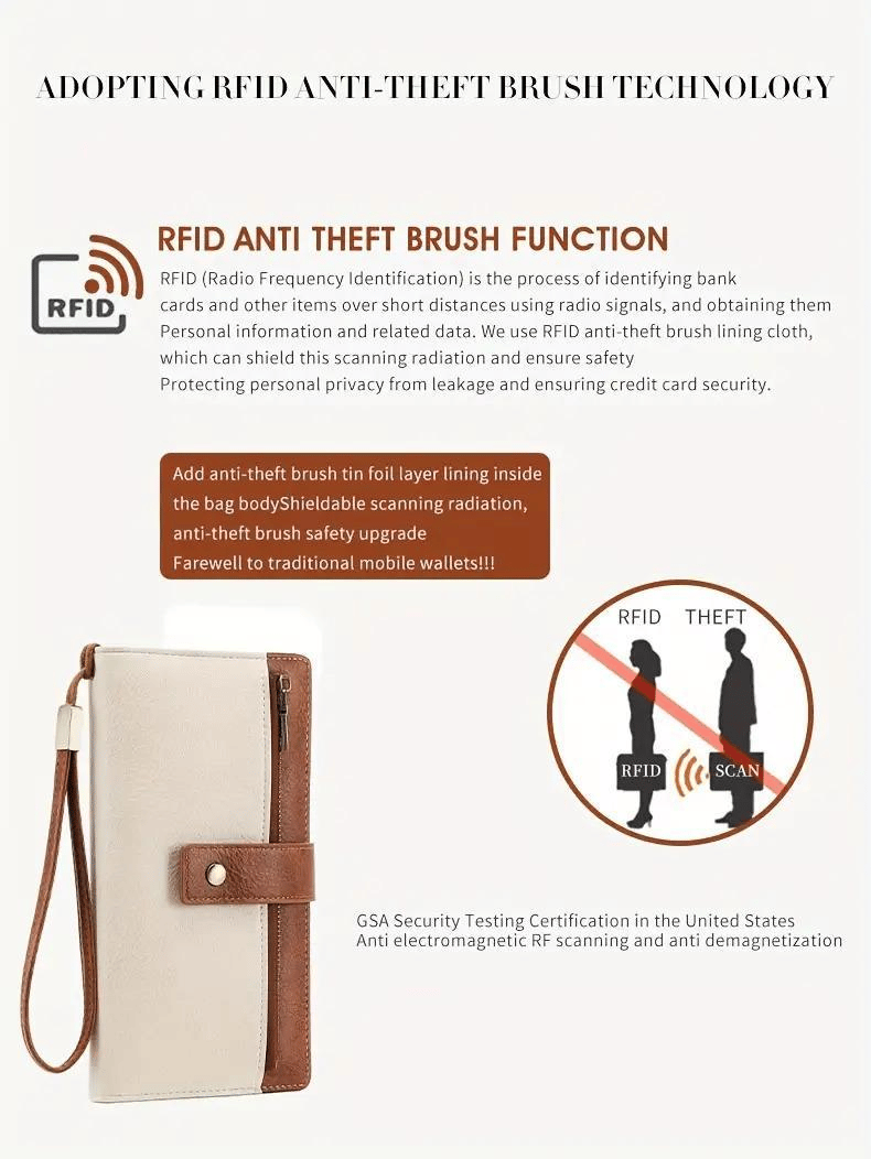 🔥Portafoglio lungo da donna, pochette elegante, portafoglio con protezione RFID in tinta unita.