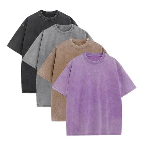 ⚡Offerte imperdibili🔥T-shirt oversize da uomo, stile vintage, pesanti, in cotone, per palestra, con lavaggio acido, larghe e comode.