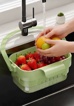 Scolapasta retrattile da appendere – Filtro per lavello da cucina rinforzato e cestello per lavare frutta e verdura
