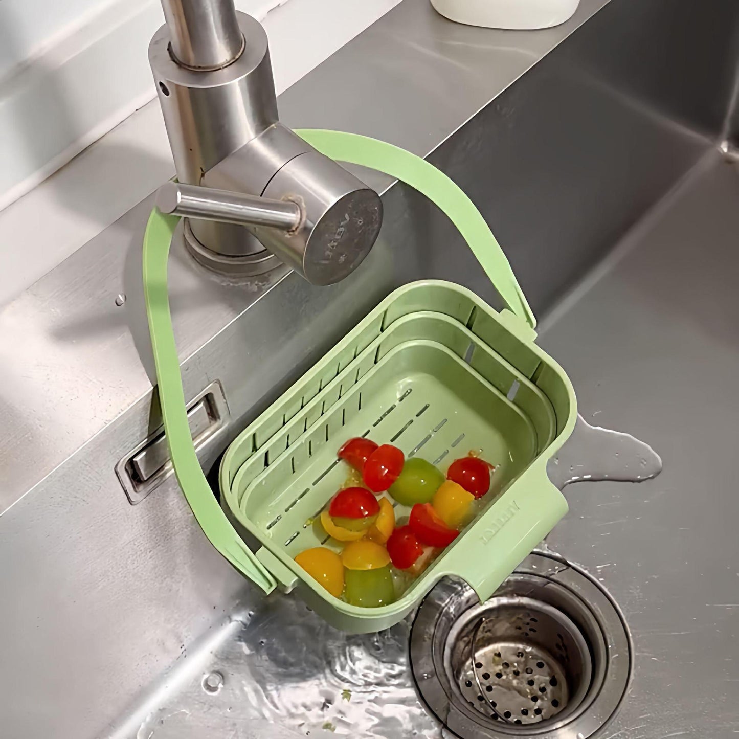 Scolapasta retrattile da appendere – Filtro per lavello da cucina rinforzato e cestello per lavare frutta e verdura