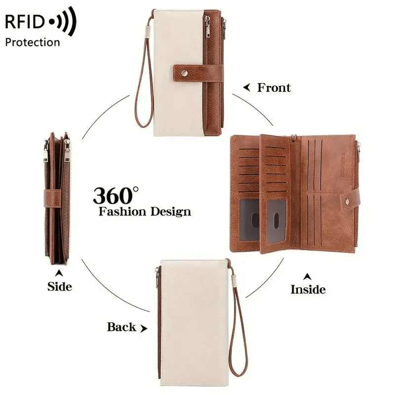 🔥Portafoglio lungo da donna, pochette elegante, portafoglio con protezione RFID in tinta unita.