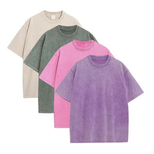 ⚡Offerte imperdibili🔥T-shirt oversize da uomo, stile vintage, pesanti, in cotone, per palestra, con lavaggio acido, larghe e comode.