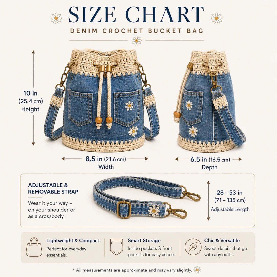 🔥Offerta imperdibile! Sconto del 50%!✨👜Borsa a secchiello in denim lavorata all'uncinetto a mano