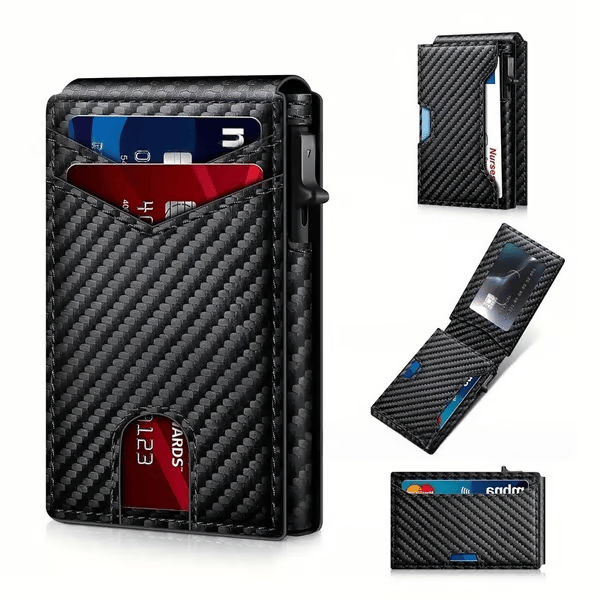 💼🔒 Portafoglio minimalista da uomo in alluminio premium con protezione RFID – Accesso rapido alle carte (pop-up) e finestra per documenti