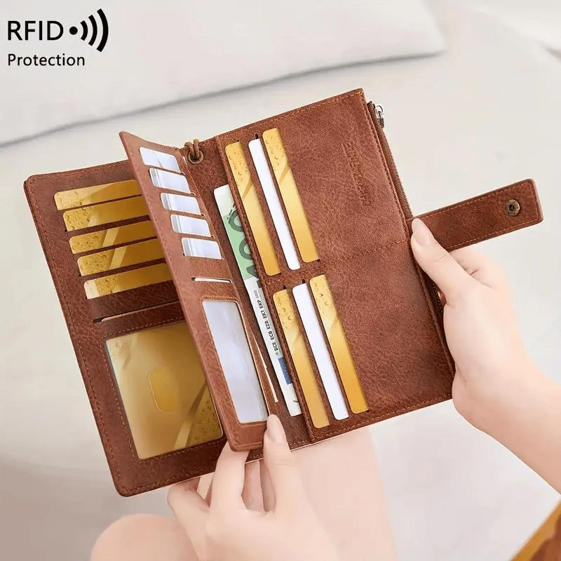 🔥Portafoglio lungo da donna, pochette elegante, portafoglio con protezione RFID in tinta unita.