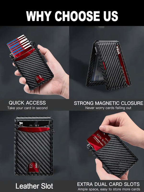 💼🔒 Portafoglio minimalista da uomo in alluminio premium con protezione RFID – Accesso rapido alle carte (pop-up) e finestra per documenti