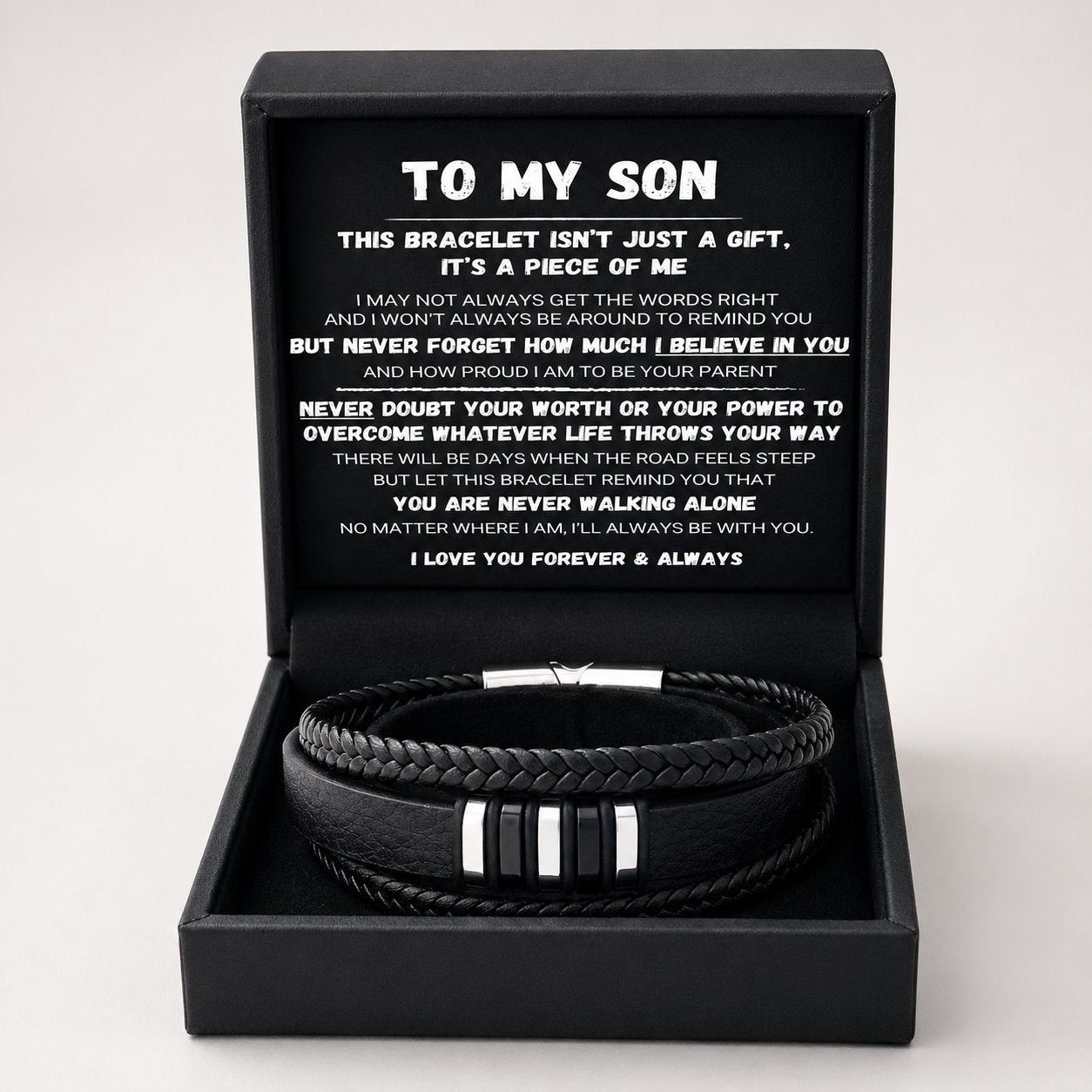 🖤Per mio figlio — Set di braccialetti intrecciati "Never Walk Alone"