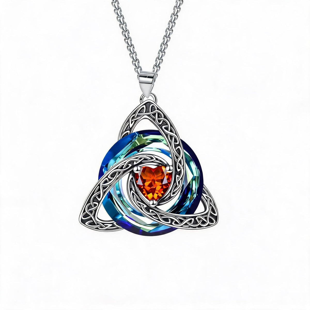 💎🔮 Collana con nodo della Trinità celtico e pietra portafortuna