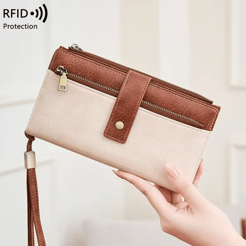 🔥Portafoglio lungo da donna, pochette elegante, portafoglio con protezione RFID in tinta unita.