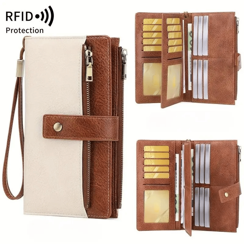 🔥Portafoglio lungo da donna, pochette elegante, portafoglio con protezione RFID in tinta unita.