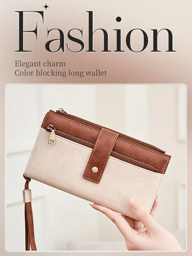 🔥Portafoglio lungo da donna, pochette elegante, portafoglio con protezione RFID in tinta unita.