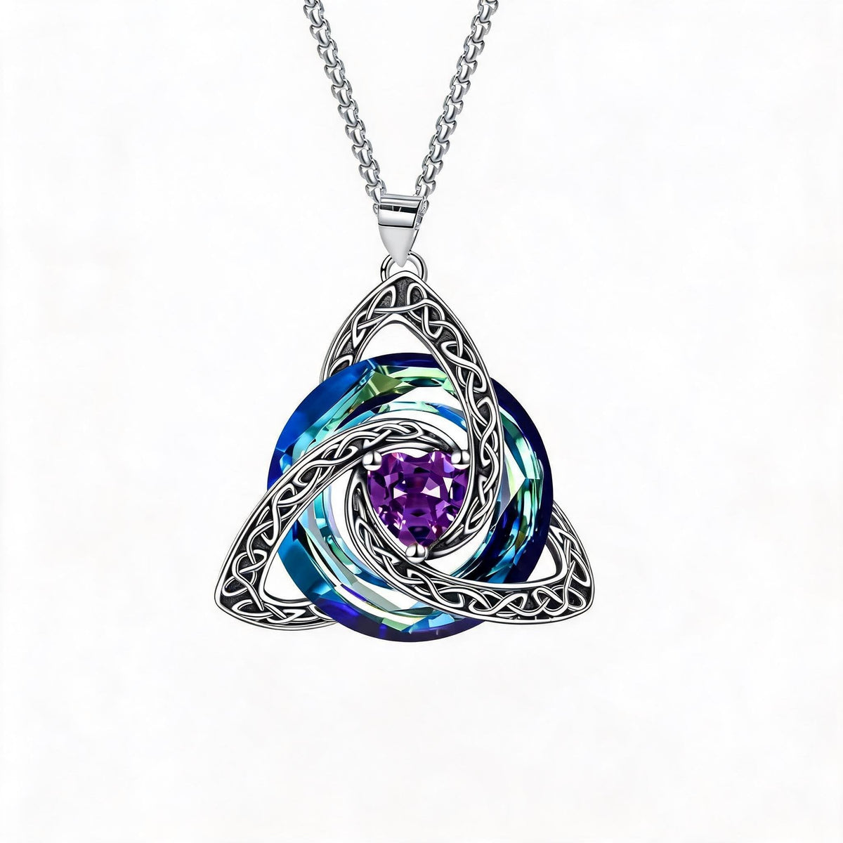 💎🔮 Collana con nodo della Trinità celtico e pietra portafortuna