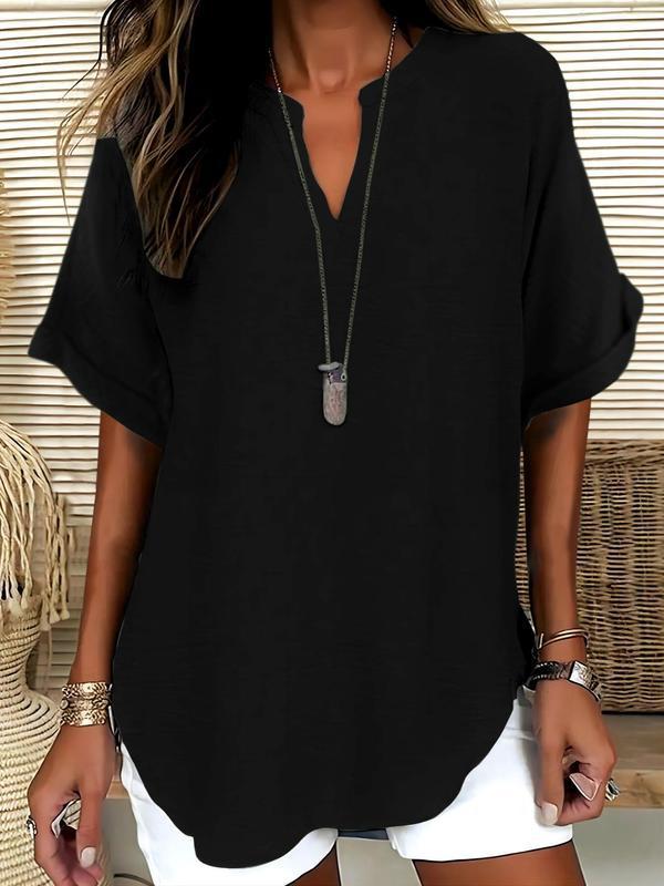🔥Camicetta da donna a maniche corte, tinta unita, casual, ideale per tutti i giorni, abbigliamento femminile per tutte le stagioni
