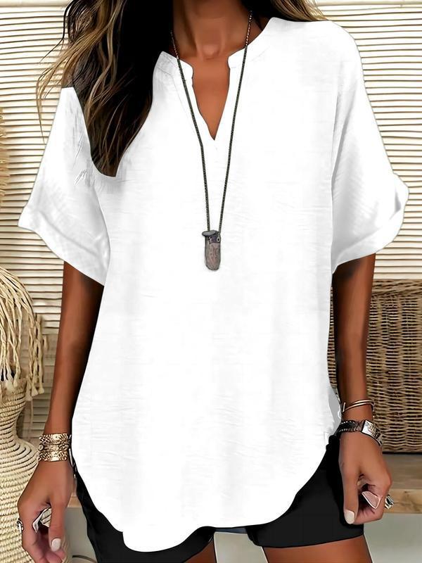 🔥Camicetta da donna a maniche corte, tinta unita, casual, ideale per tutti i giorni, abbigliamento femminile per tutte le stagioni