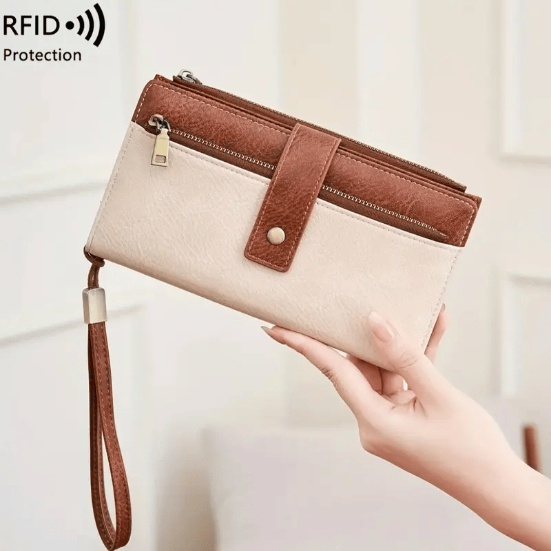 🔥Portafoglio lungo da donna, pochette elegante, portafoglio con protezione RFID in tinta unita.