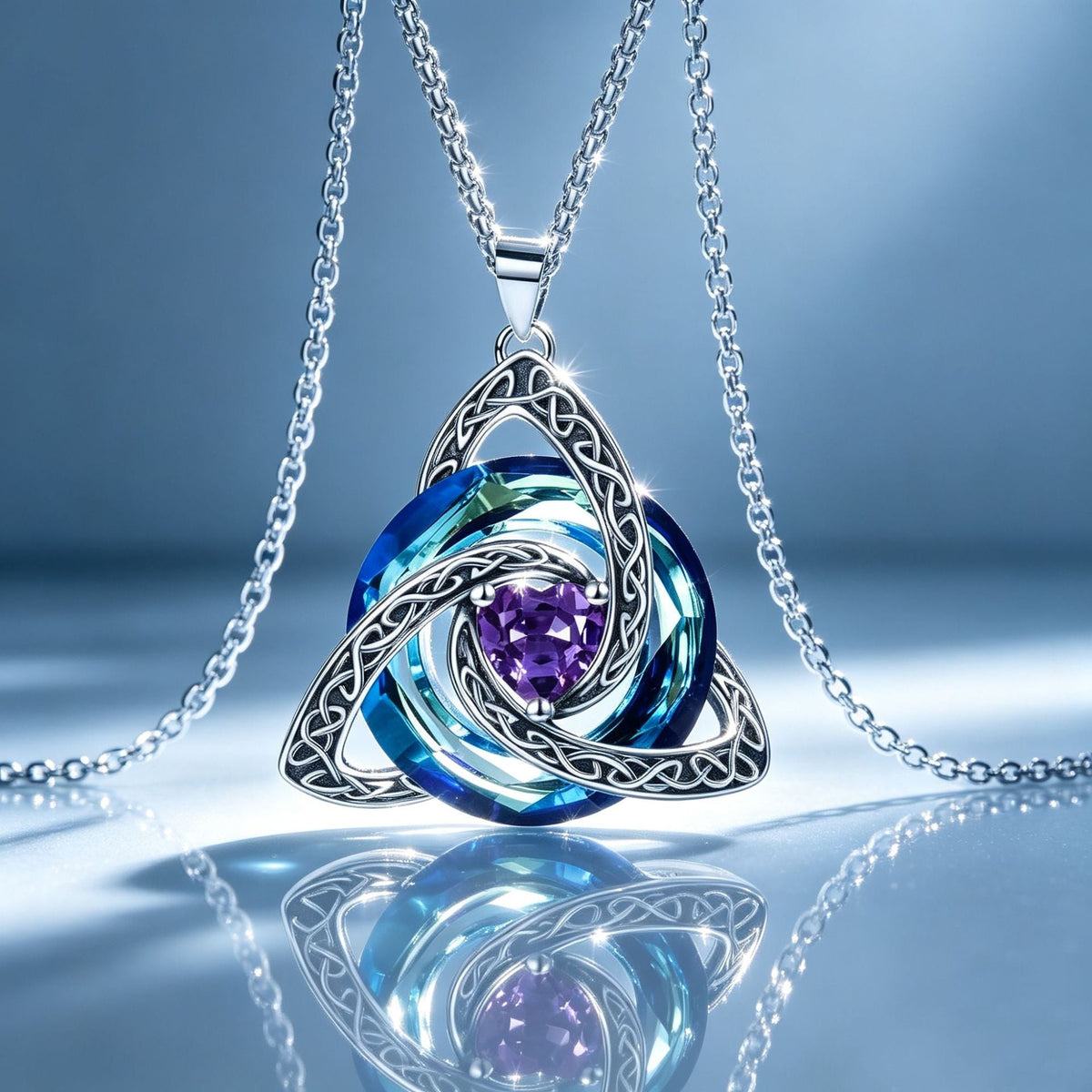 💎🔮 Collana con nodo della Trinità celtico e pietra portafortuna