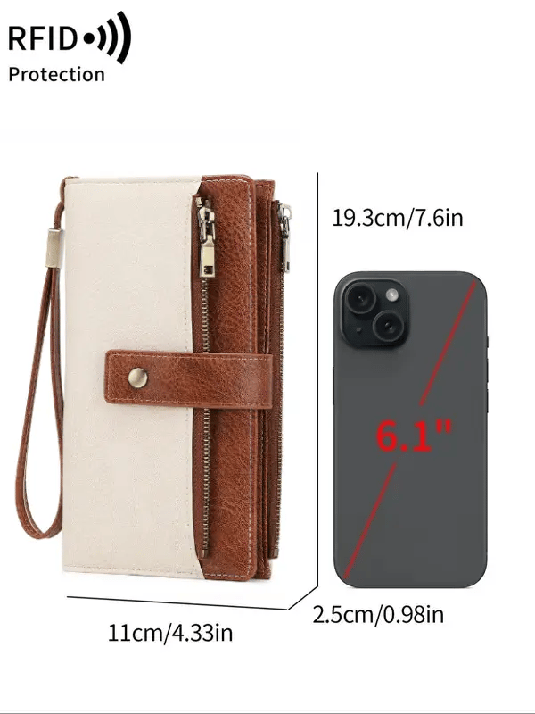 🔥Portafoglio lungo da donna, pochette elegante, portafoglio con protezione RFID in tinta unita.