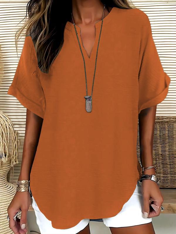 🔥Camicetta da donna a maniche corte, tinta unita, casual, ideale per tutti i giorni, abbigliamento femminile per tutte le stagioni