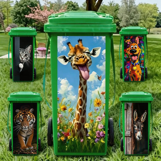 🦒🐯Adesivo creativo per il cestino della spazzatura con un disegno colorato in stile cartone animato✨