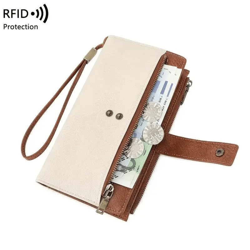 🔥Portafoglio lungo da donna, pochette elegante, portafoglio con protezione RFID in tinta unita.