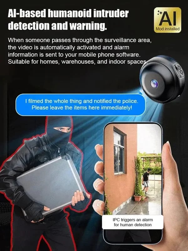 📸 Mini telecamera wireless 1080P: dimensioni ridotte (come una moneta), installabile ovunque, monitoraggio remoto in tempo reale tramite smartphone.
