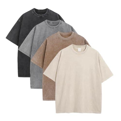 ⚡Offerte imperdibili🔥T-shirt oversize da uomo, stile vintage, pesanti, in cotone, per palestra, con lavaggio acido, larghe e comode.