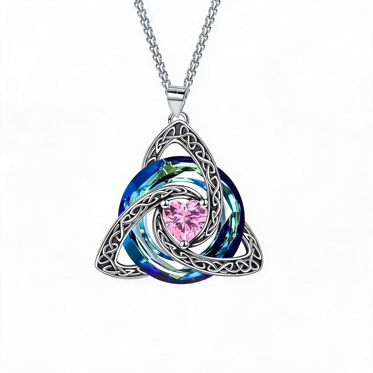 💎🔮 Collana con nodo della Trinità celtico e pietra portafortuna