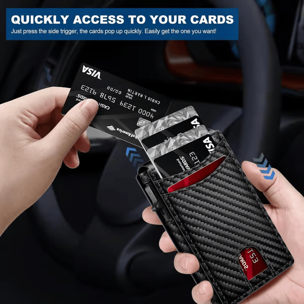 💼🔒 Portafoglio minimalista da uomo in alluminio premium con protezione RFID – Accesso rapido alle carte (pop-up) e finestra per documenti
