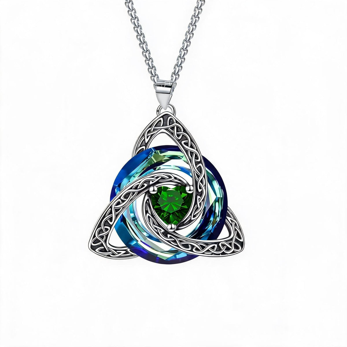 💎🔮 Collana con nodo della Trinità celtico e pietra portafortuna