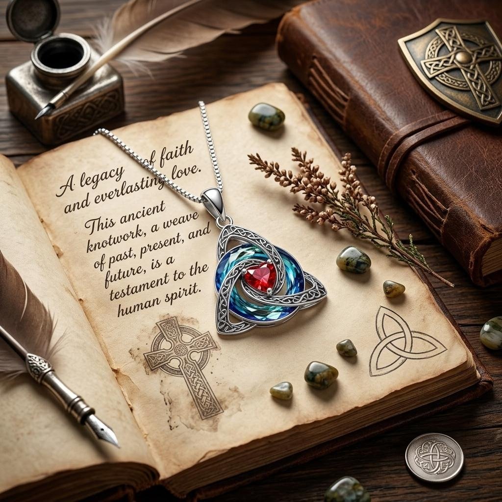 💎🔮 Collana con nodo della Trinità celtico e pietra portafortuna