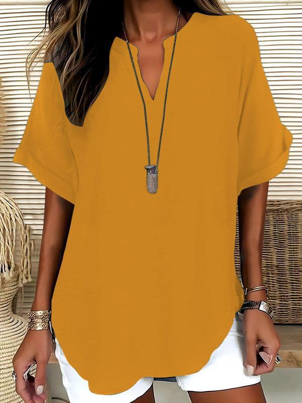 🔥Camicetta da donna a maniche corte, tinta unita, casual, ideale per tutti i giorni, abbigliamento femminile per tutte le stagioni