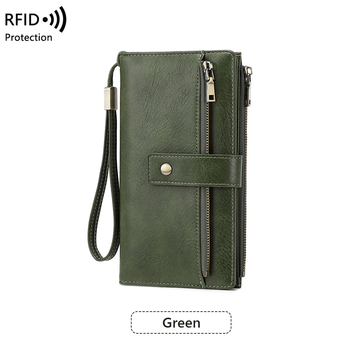 🔥Portafoglio lungo da donna, pochette elegante, portafoglio con protezione RFID in tinta unita.