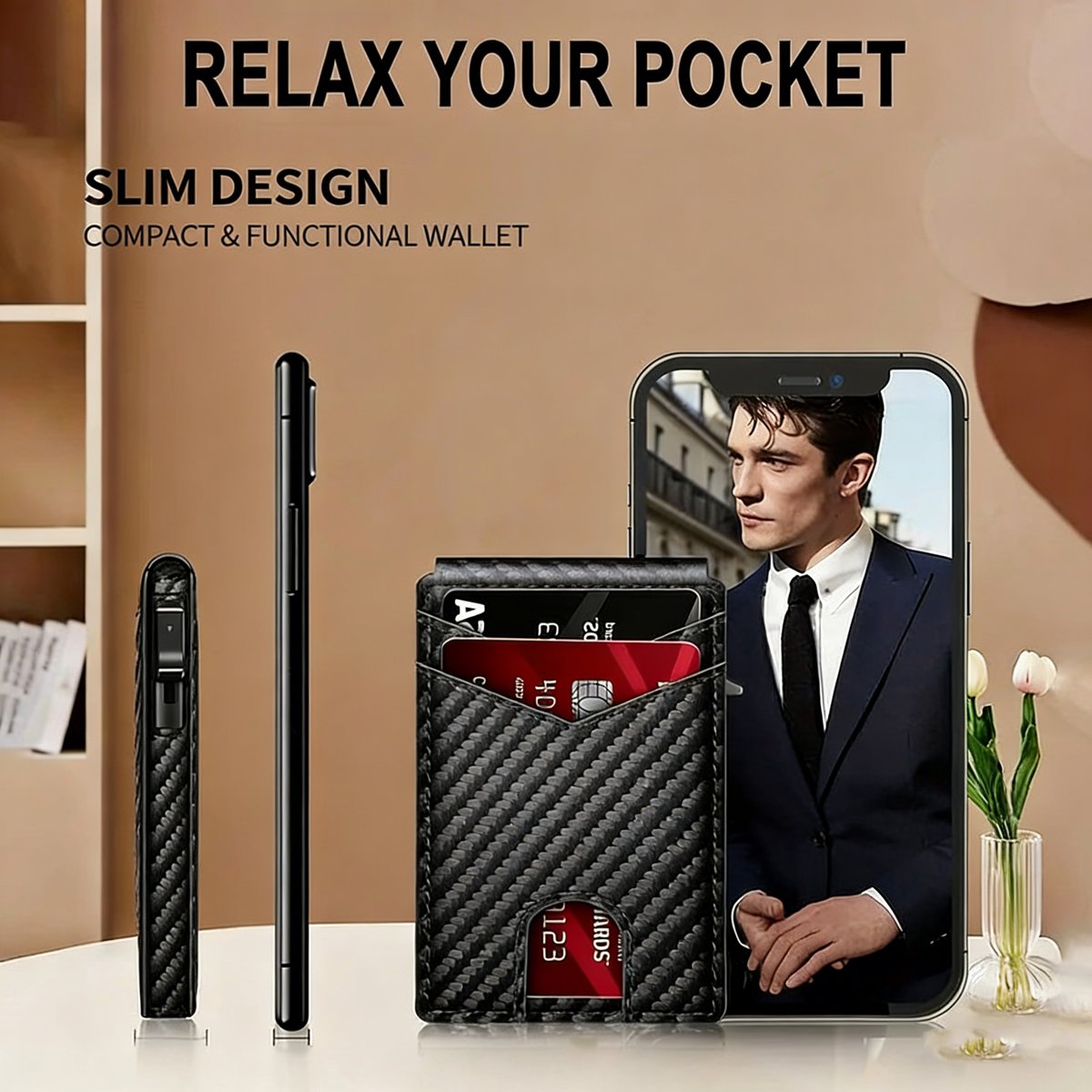 💼🔒 Portafoglio minimalista da uomo in alluminio premium con protezione RFID – Accesso rapido alle carte (pop-up) e finestra per documenti