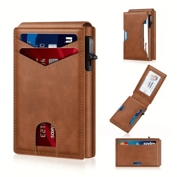 💼🔒 Portafoglio minimalista da uomo in alluminio premium con protezione RFID – Accesso rapido alle carte (pop-up) e finestra per documenti