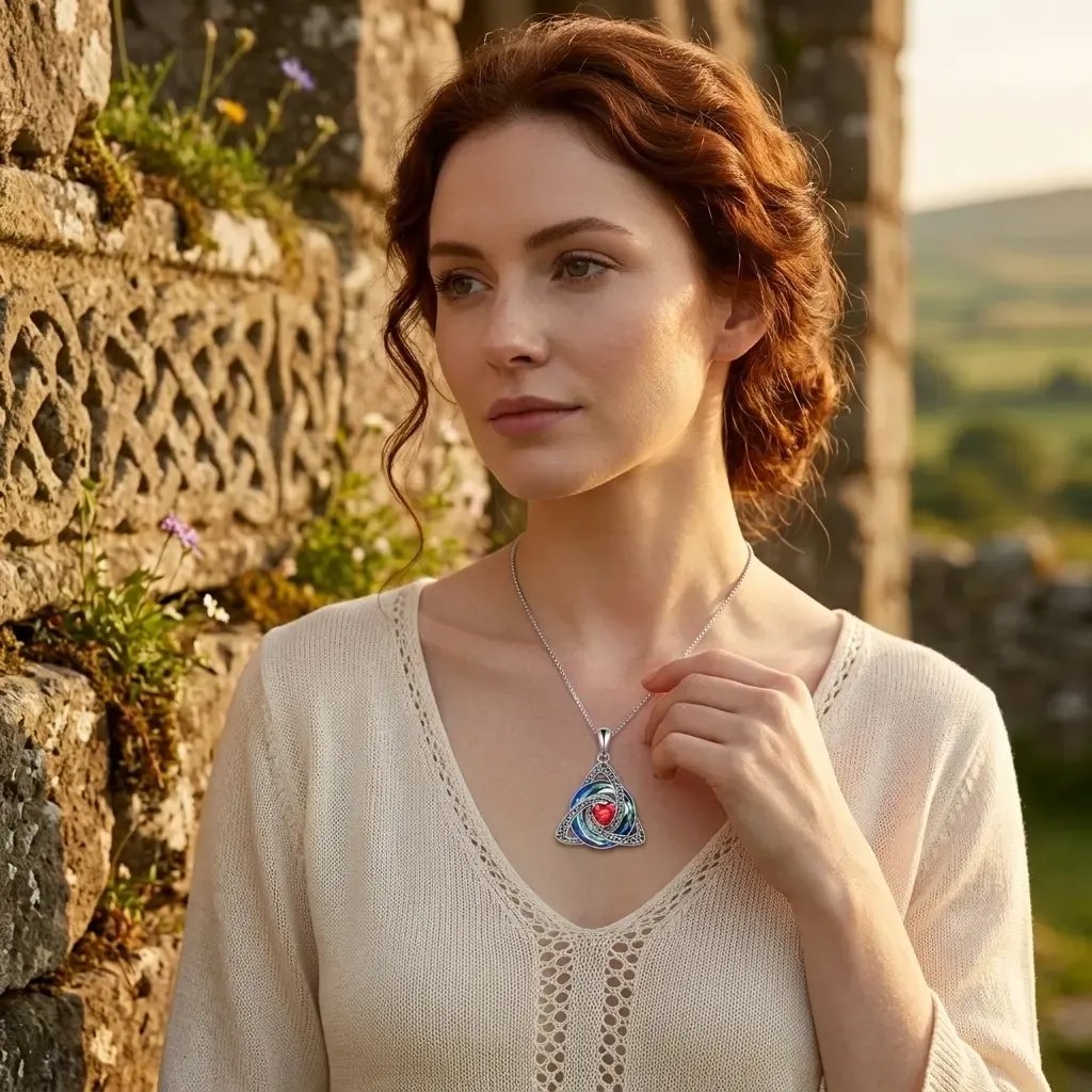 💎🔮 Collana con nodo della Trinità celtico e pietra portafortuna