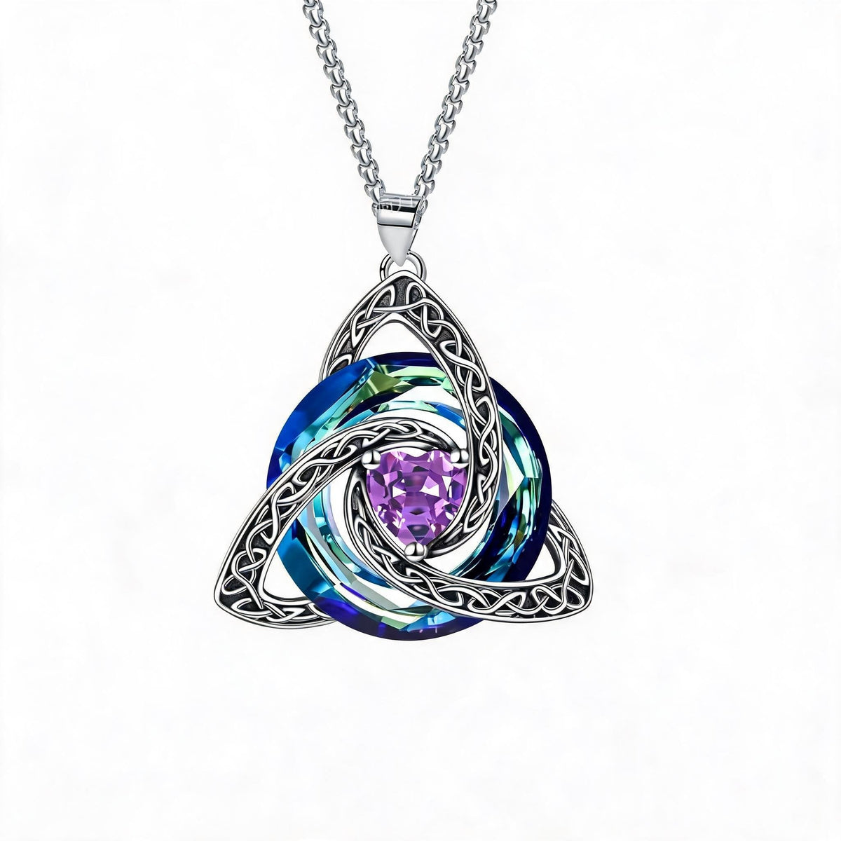 💎🔮 Collana con nodo della Trinità celtico e pietra portafortuna