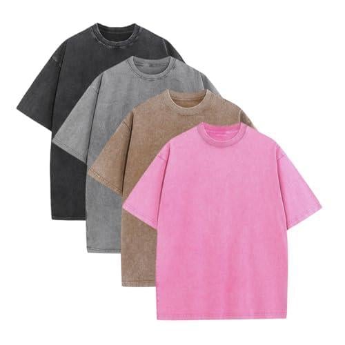 ⚡Offerte imperdibili🔥T-shirt oversize da uomo, stile vintage, pesanti, in cotone, per palestra, con lavaggio acido, larghe e comode.